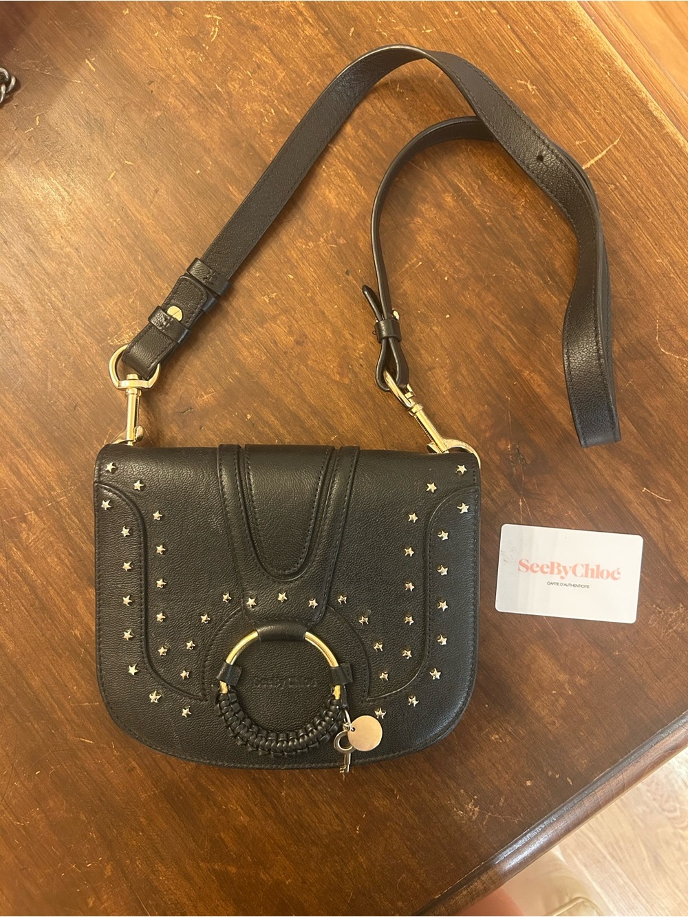 Sea by Chloe' Black Hana Star-Studded Leather Crossbody Handbag